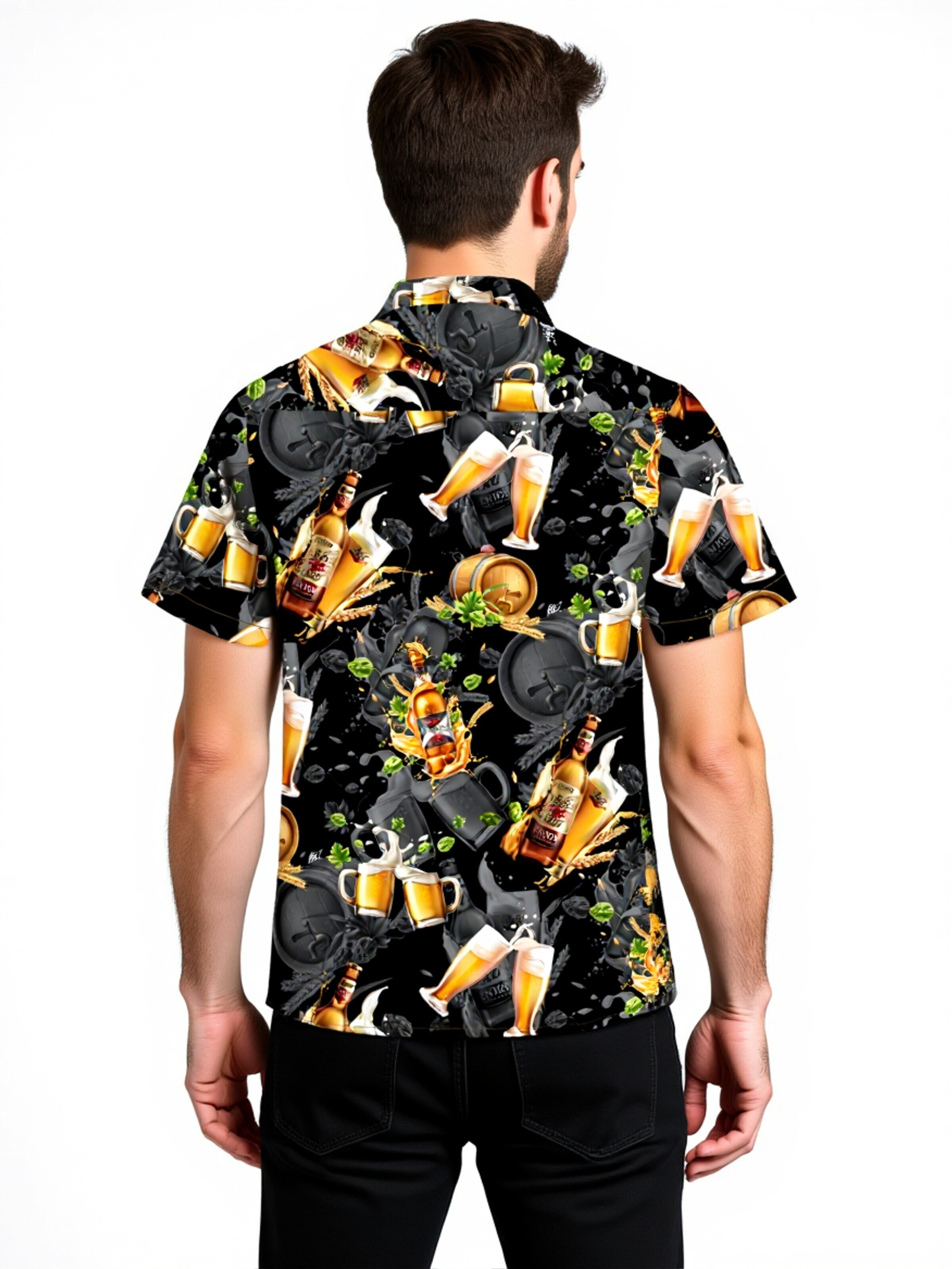Coupe regular Chemise 'Hawaiihemd "Hawaiian Beer"' Hawaiihemdshop.de en noir