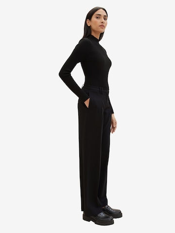 TOM TAILOR Wide leg Pleat-front trousers 'Lea' in Black