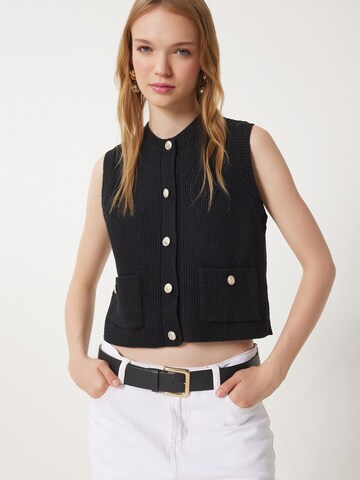 Happiness İstanbul Gebreide bodywarmer in Zwart: voorkant