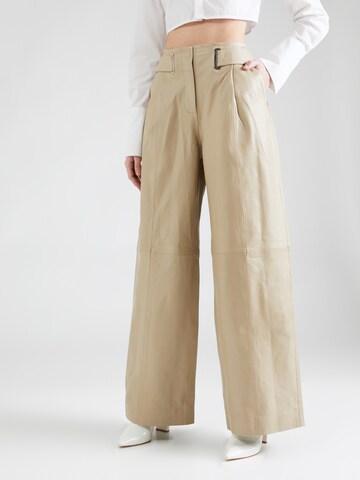 REMAIN Wide leg Broek in Beige: voorkant