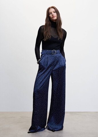 MANGO Wide leg Pleat-Front Pants 'Adela' in Blue