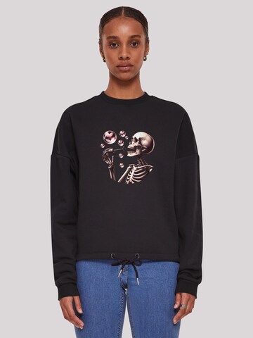 Sweat-shirt 'Cute Goth Skeleton Blowing Heart Shaped Bubbles' F4NT4STIC en noir : devant