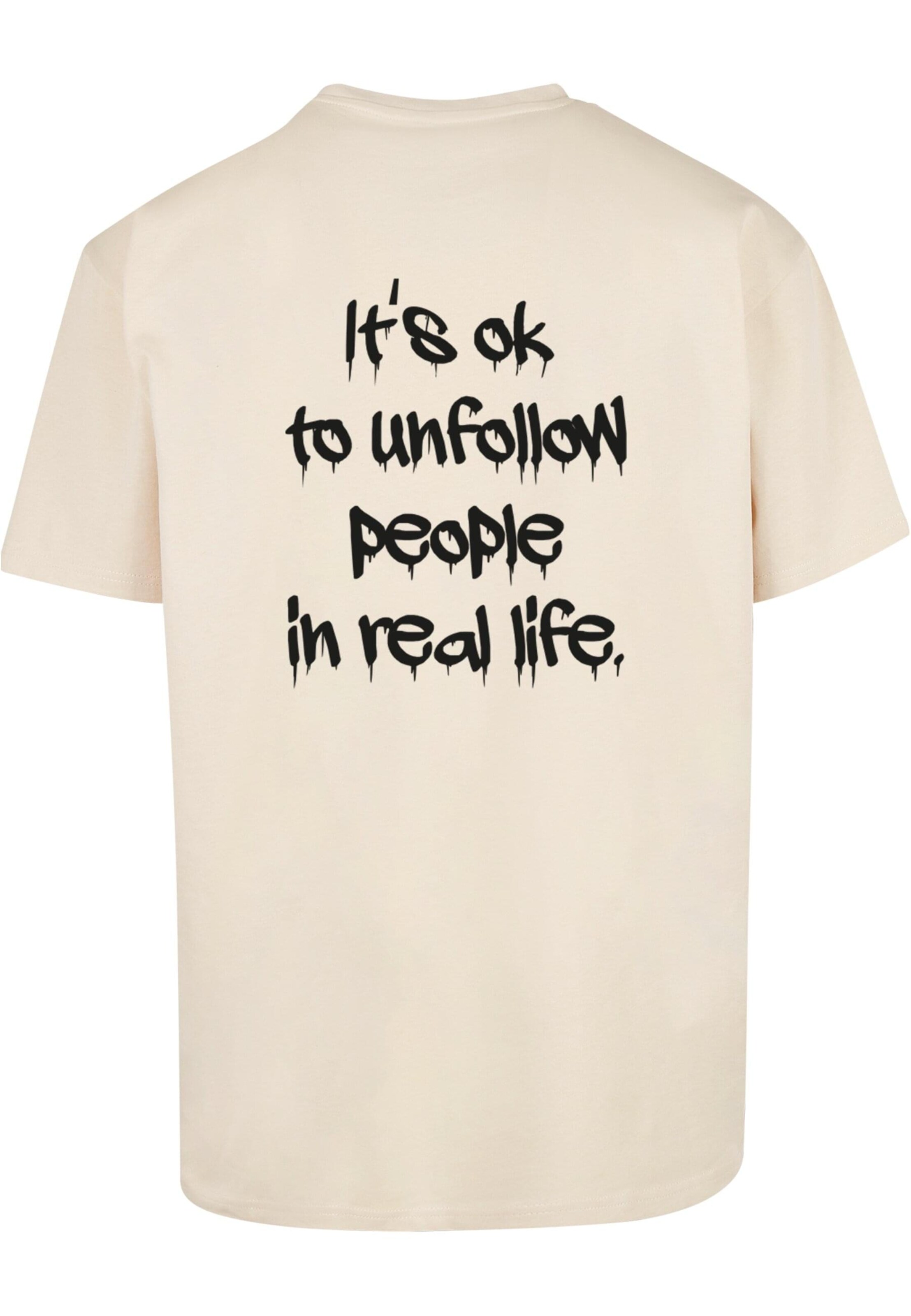 T-Shirt 'Unfollow' Merchcode en beige