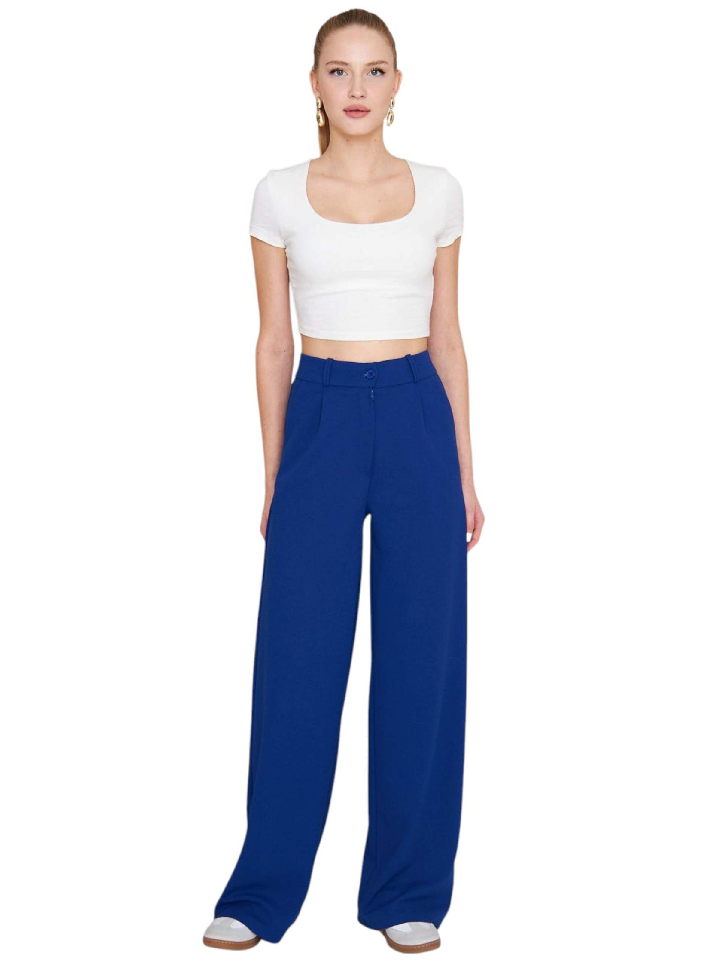 fashionshowcase Wide Leg Bukser med lægfolder 'Seyra' i blå