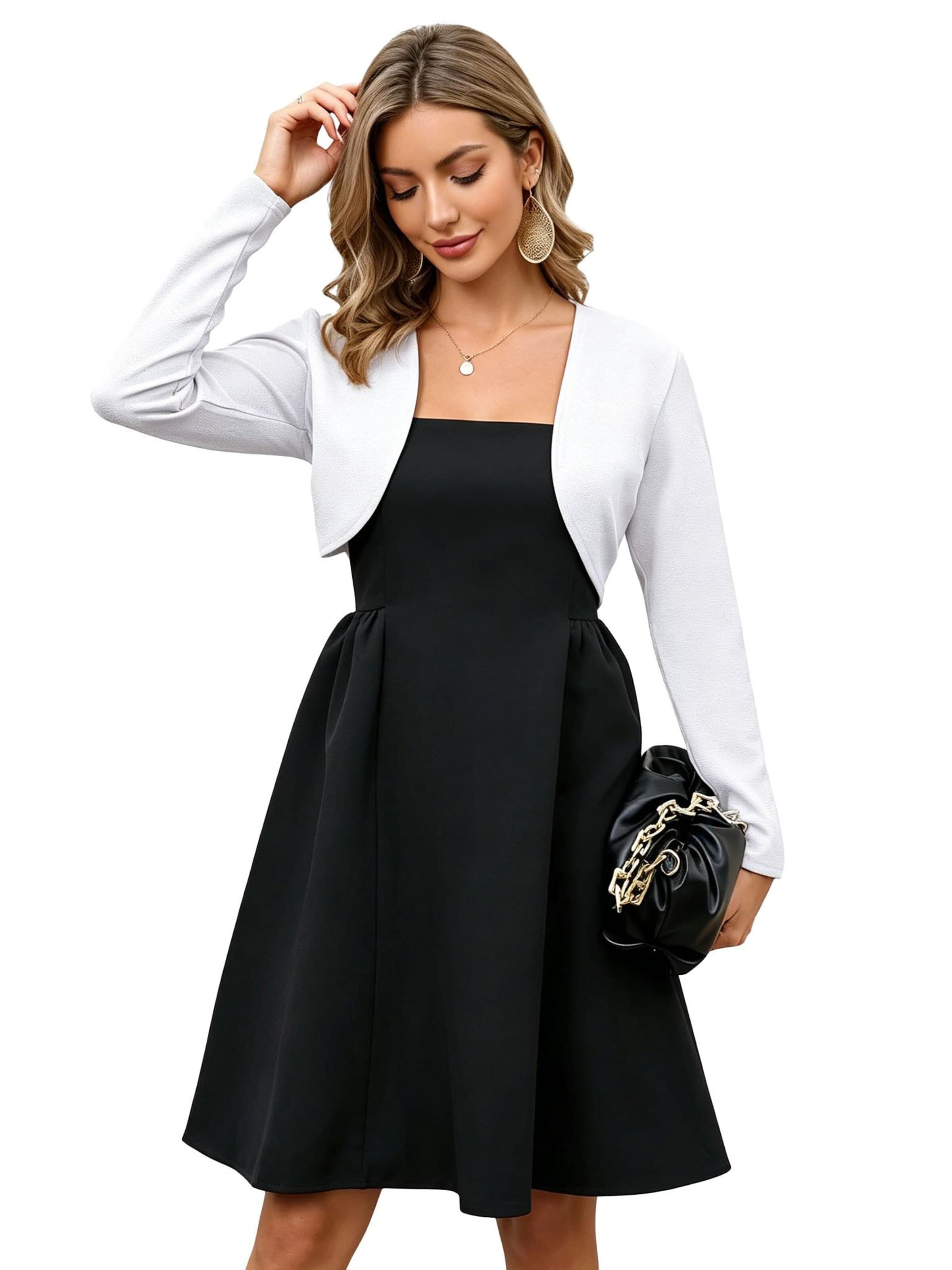 KoJooin Blazer 'Paillettenbesetzte Damenjacke,Abend-Bolero,langärmelig,vorne offen,geschnitten,für formelle Kleider' in White