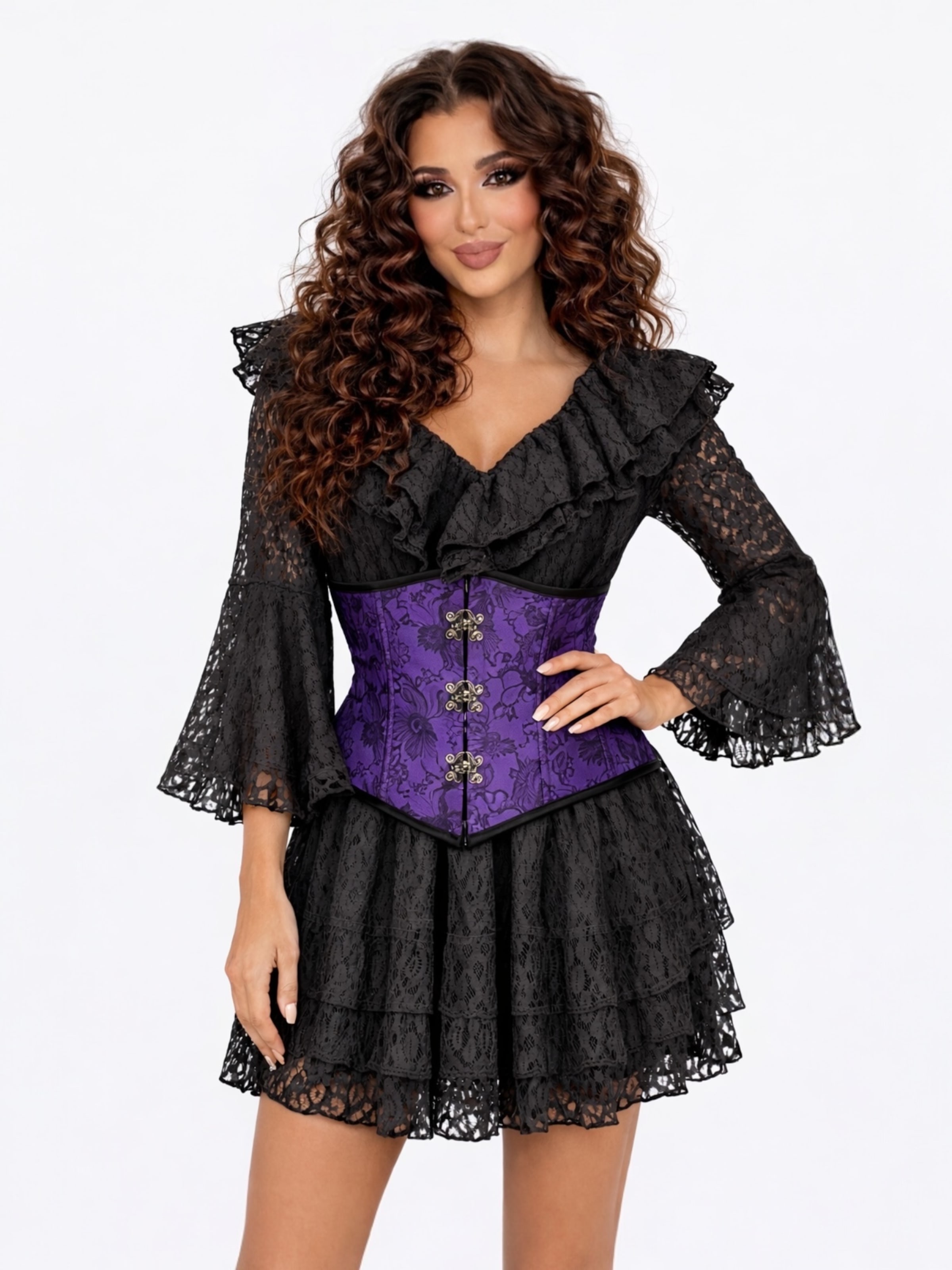 Robe de soirée 'Royal Lace Corset Dress' Elena Athanasiadou en noir : devant