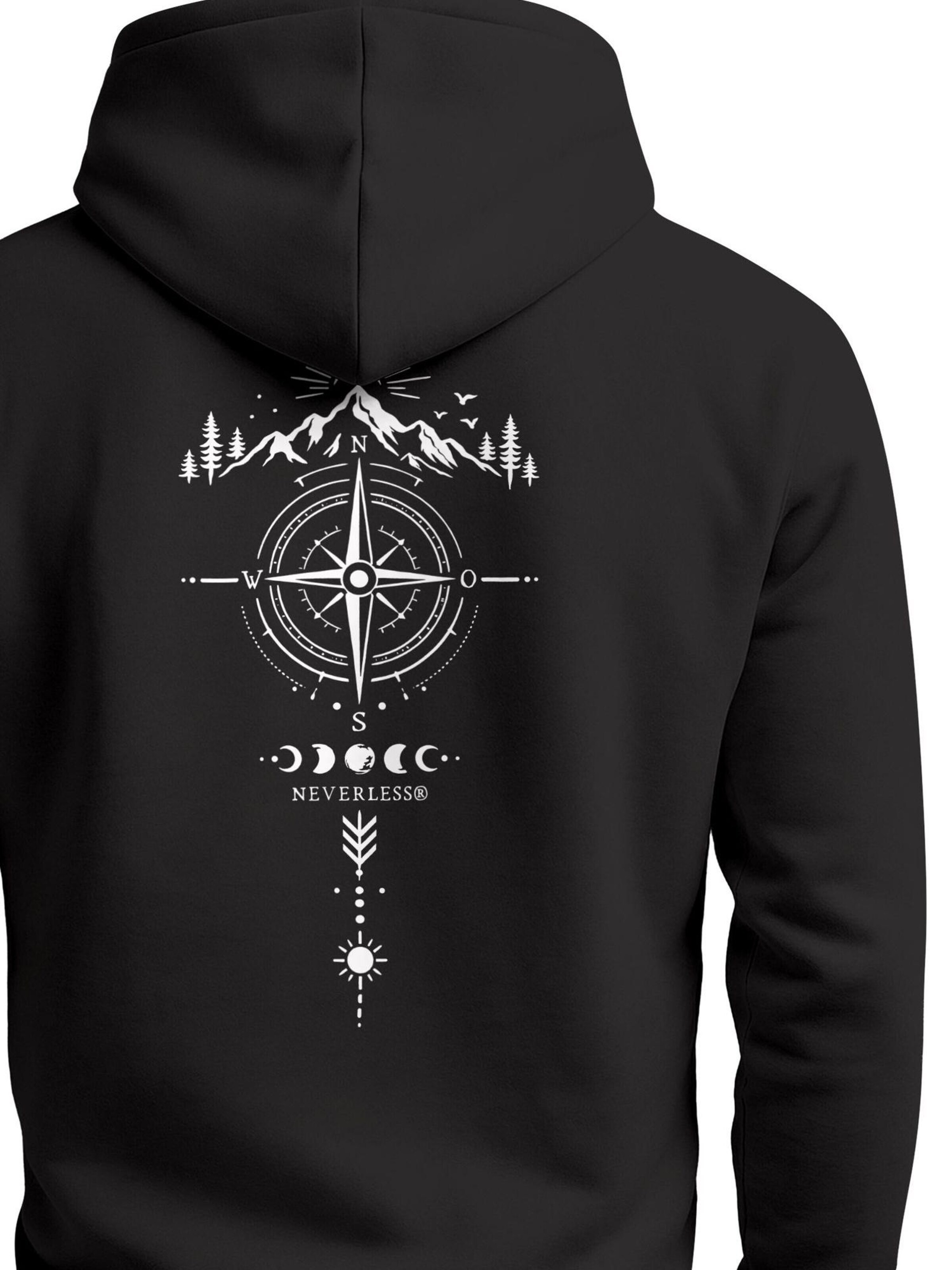 Neverless Sweatshirt 'Berg Kompass' in Black