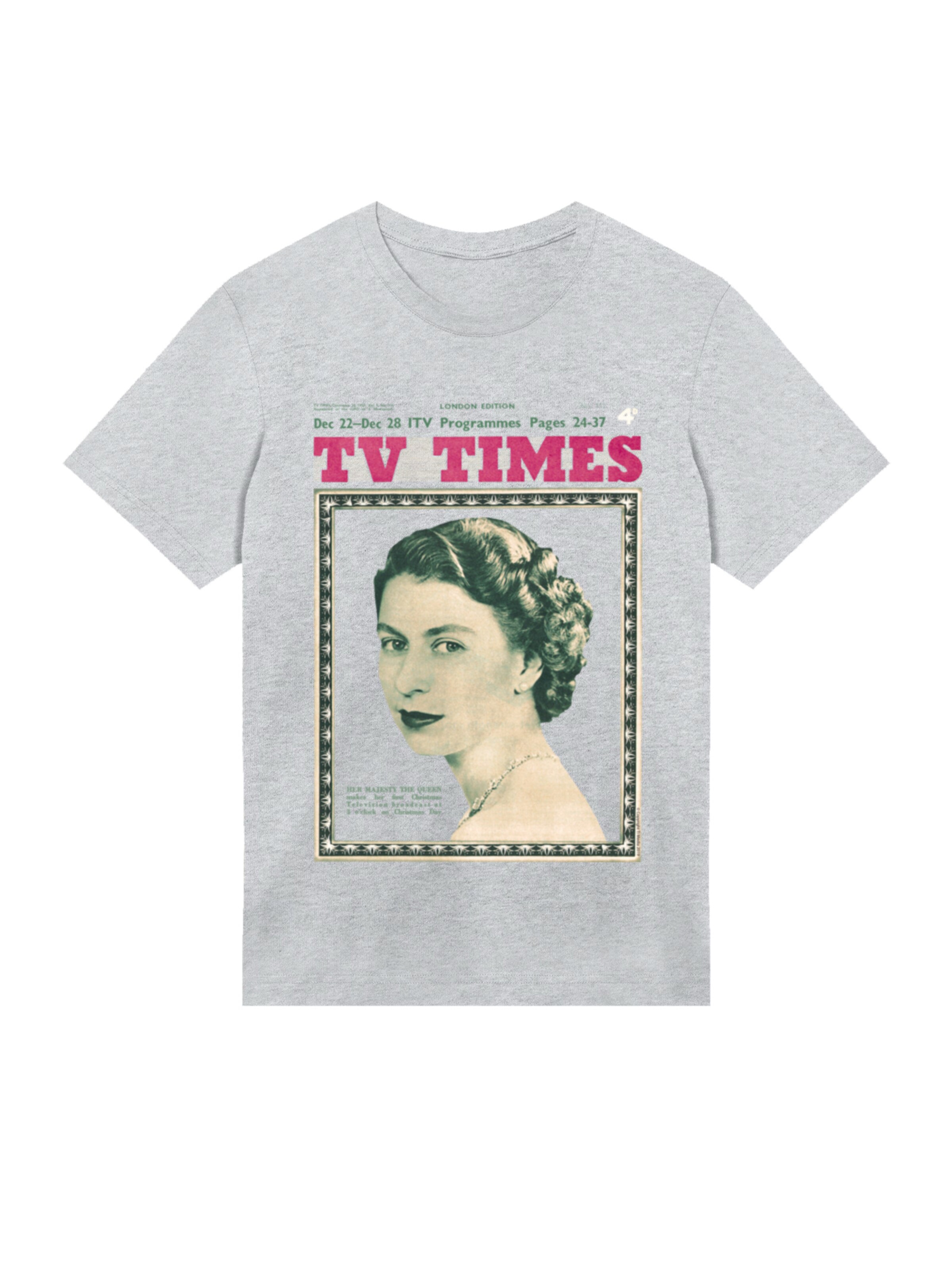 F4NT4STIC Shirt 'TV Times Queen Elizabeth II 1957 Cover' in Grey: front