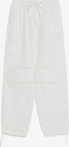 Wide Leg Pantalon cargo Bershka en blanc : devant