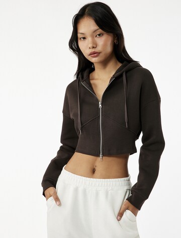Koton Zip-Up Hoodie in Brown: front