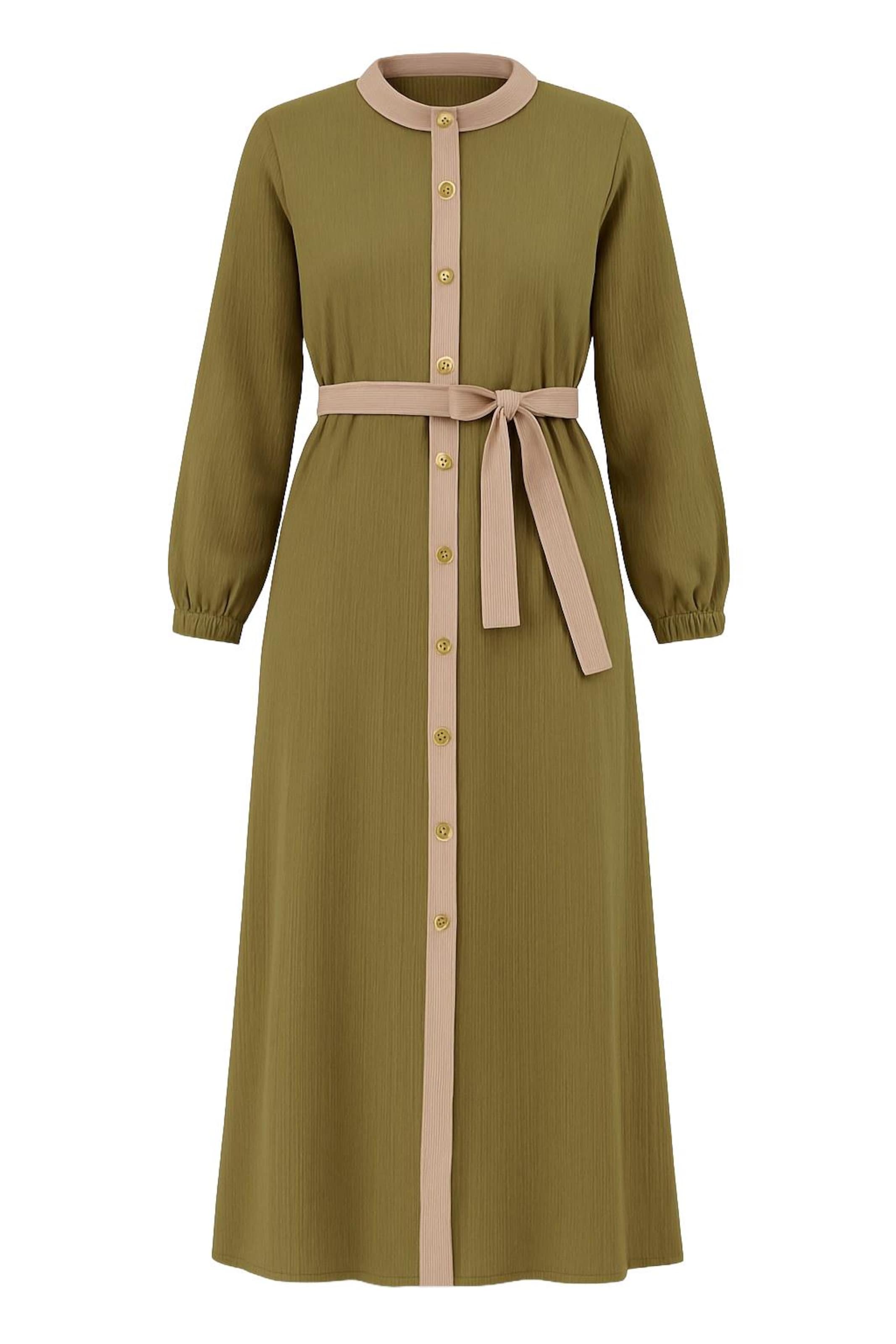 MODAMIHRAM Kleid in dunkelbeige / oliv, Produktansicht