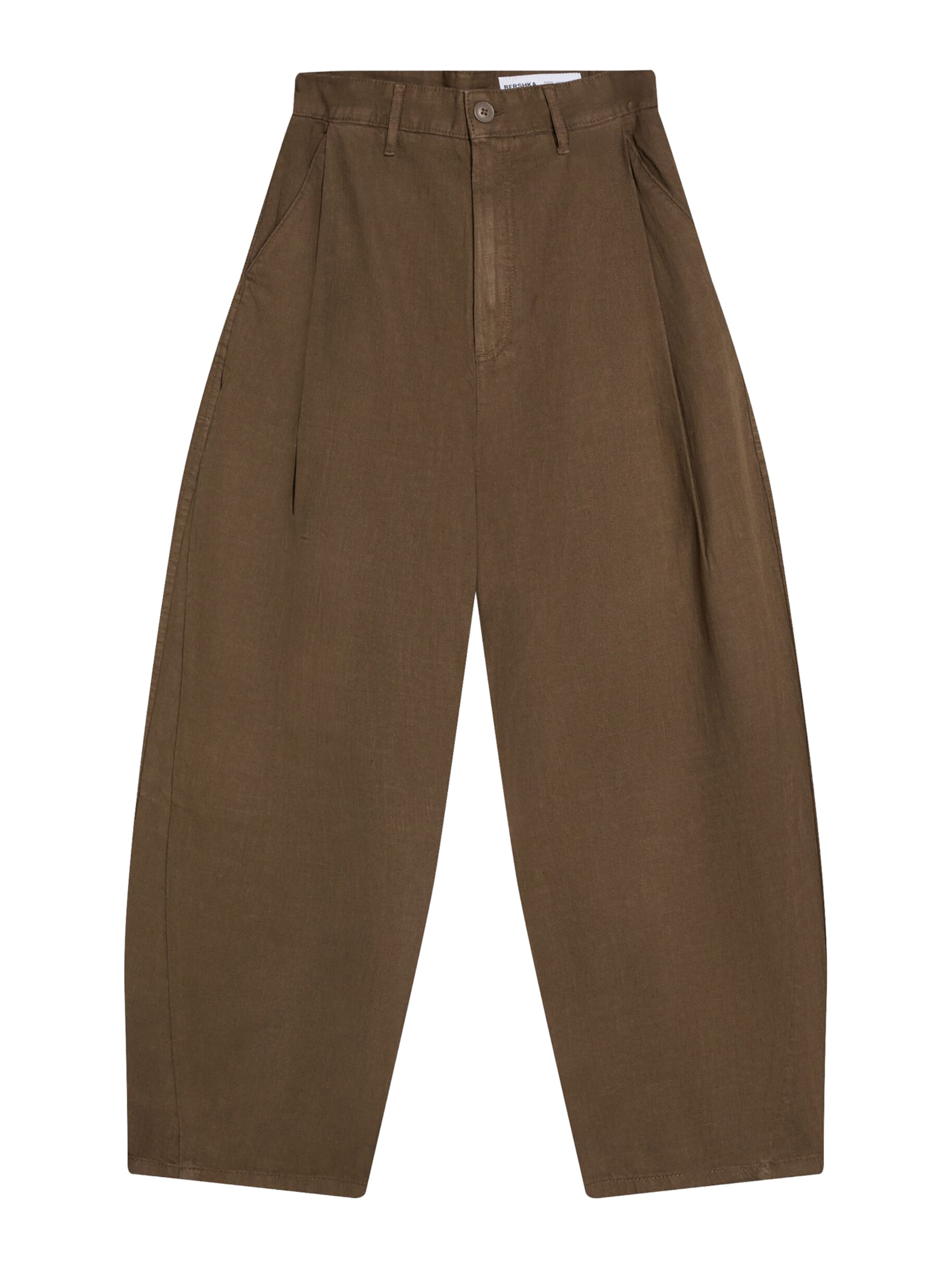 Bershka Baggy Bandplooibroek in Bruin: voorkant