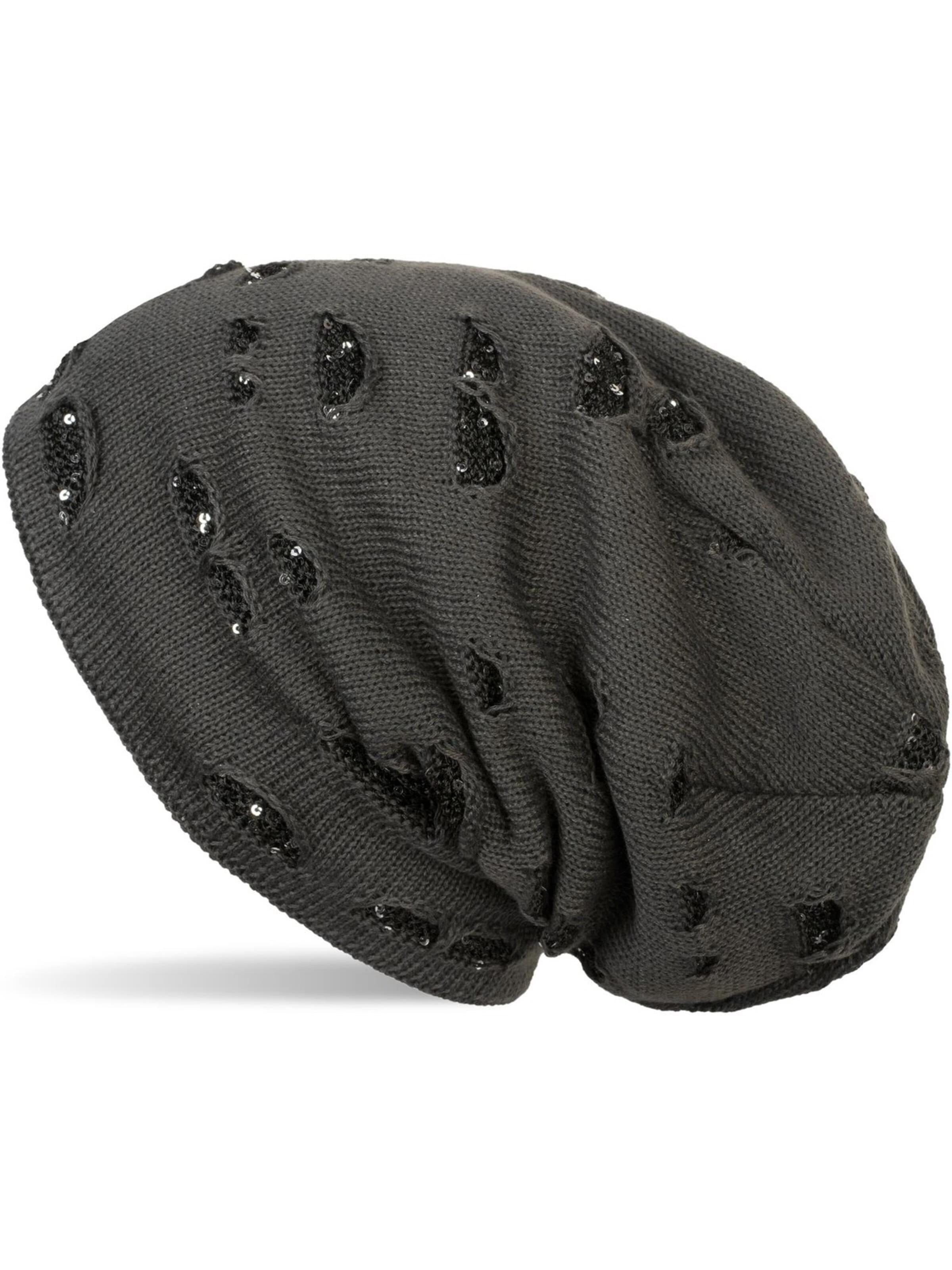 styleBREAKER Mütze 'Feinstrick Beanie mit Pailletten im Destroyed Look'‌‌‌‌‌‌‌‌‌ in Grau: Vorderseite