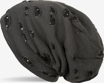 styleBREAKER Mütze 'Feinstrick Beanie mit Pailletten im Destroyed Look' in Grau: Vorderseite