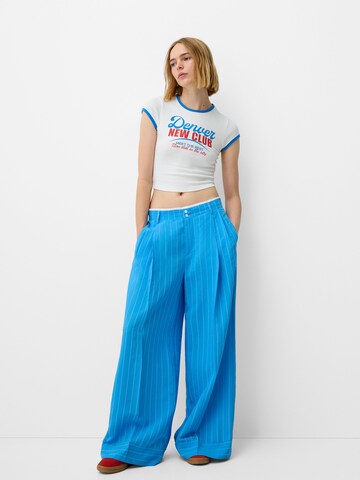 Bershka Wide leg Bandplooibroek in Blauw