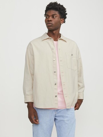 JACK & JONES Comfort fit Button Up Shirt in Beige: front