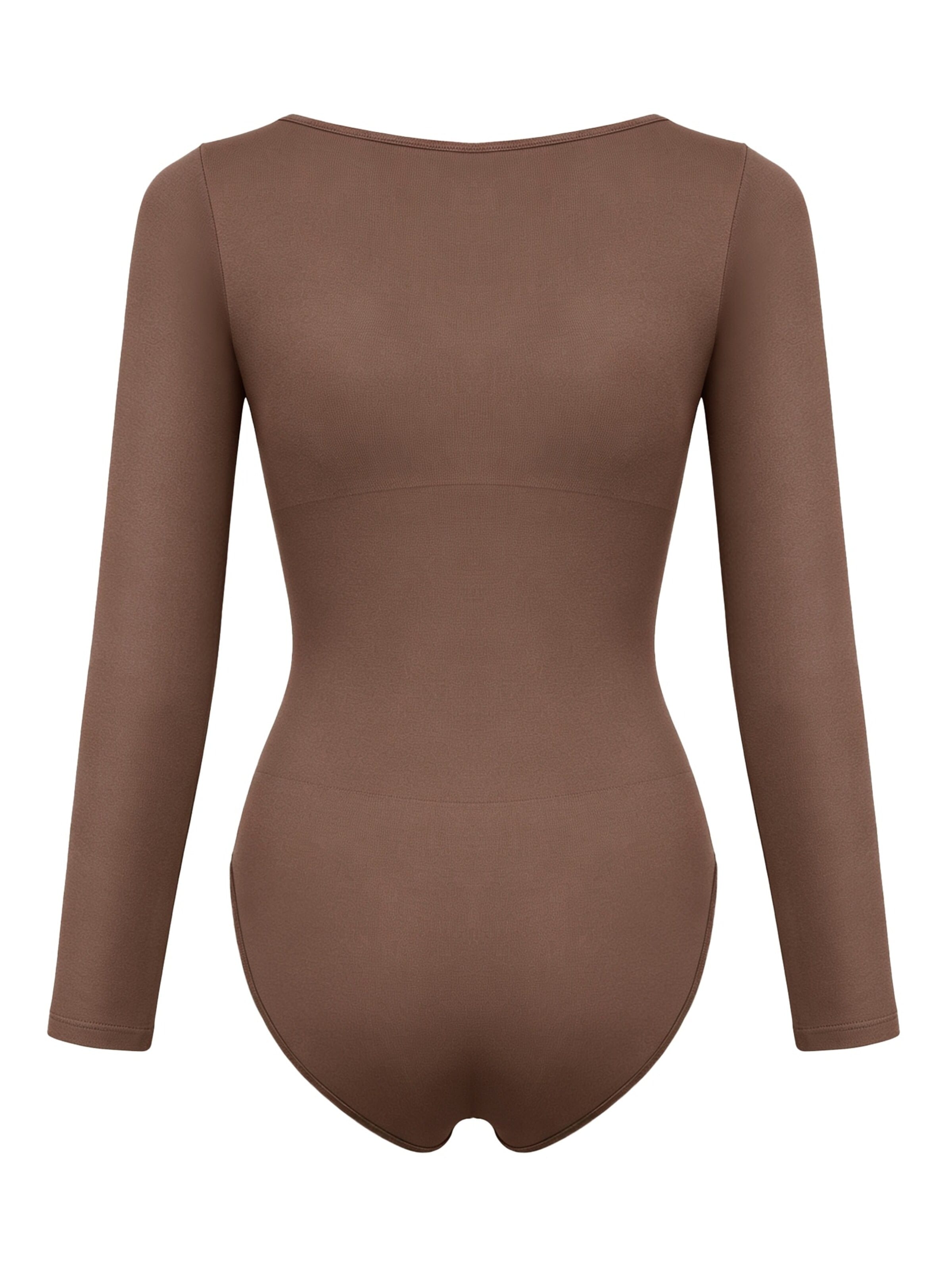 cfab - Body moldeador 'Clean Longsleeve Squareneck Sculpting Bodysuit with Slip' en marrón