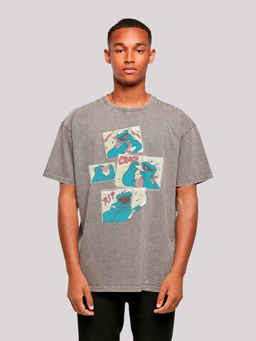 T-Shirt 'Sesame Street Cookie Monster Crunch Crack Rip' F4NT4STIC en gris : devant