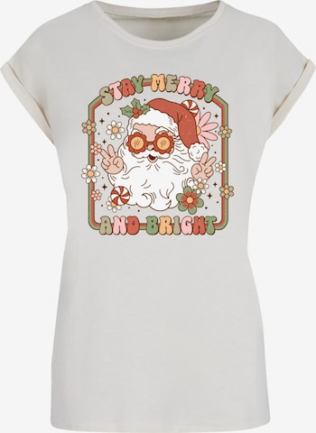 T-shirt 'Stay Merry And Bright Hippie Santa' F4NT4STIC en beige : devant