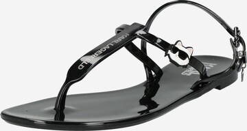 Karl Lagerfeld T-Bar Sandals in Black: front