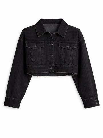 IT'S BASIC Tussenjas 'Striped Denim Jacket' in Zwart: voorkant