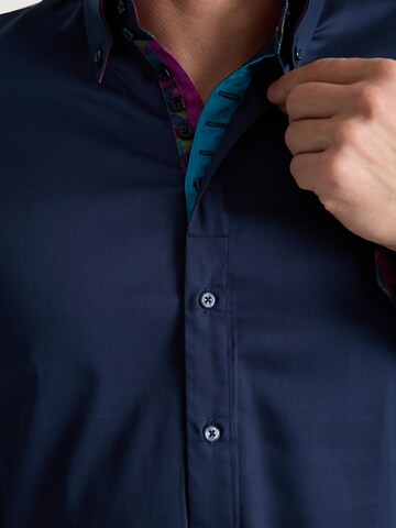 Slim fit Camicia business 'Roma Satin Man Shirt Green' di 7Camicie in blu