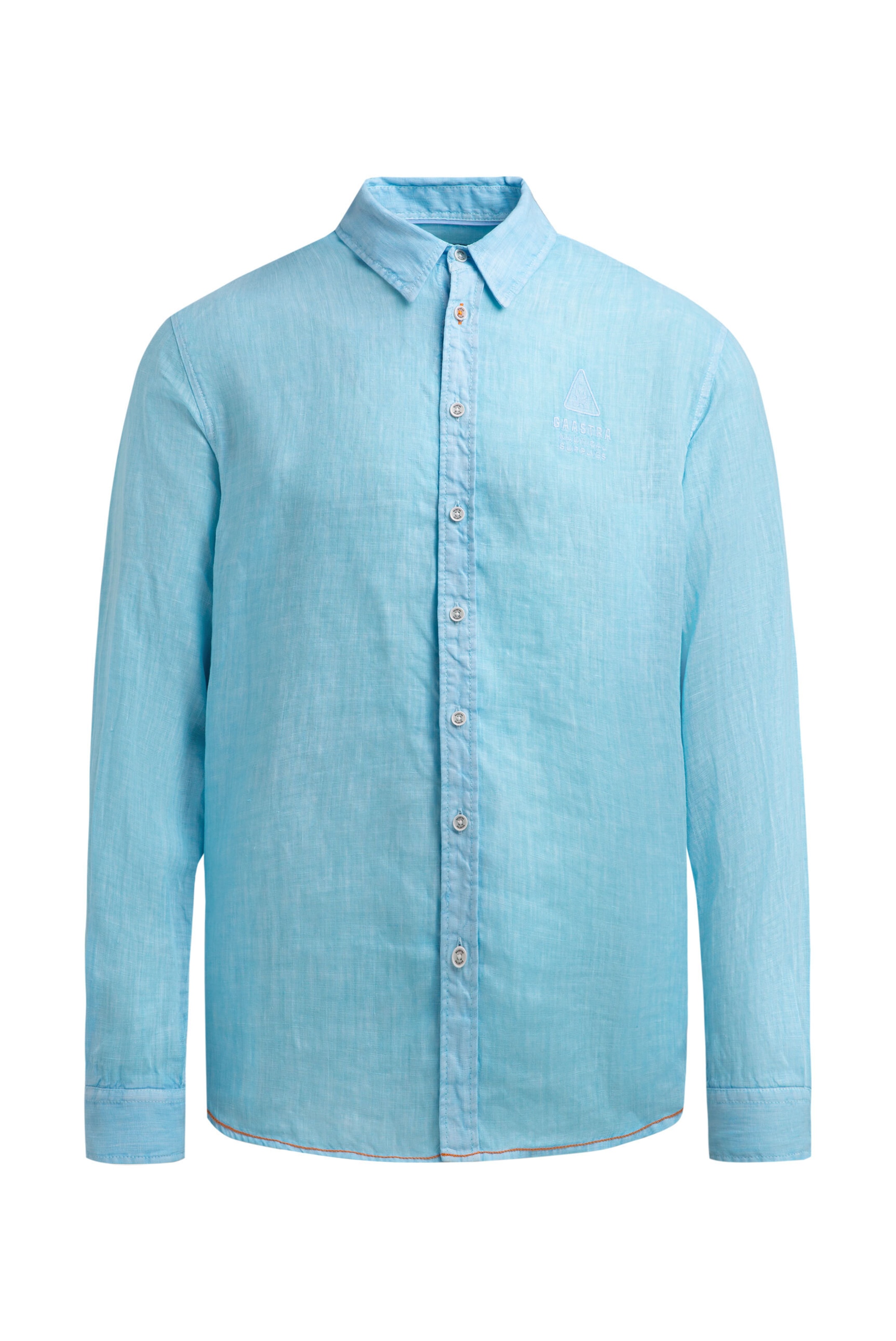 Gaastra Regular Fit Leinenhemd Langarm mit Logo-Stickerei in Blau: Vorderseite