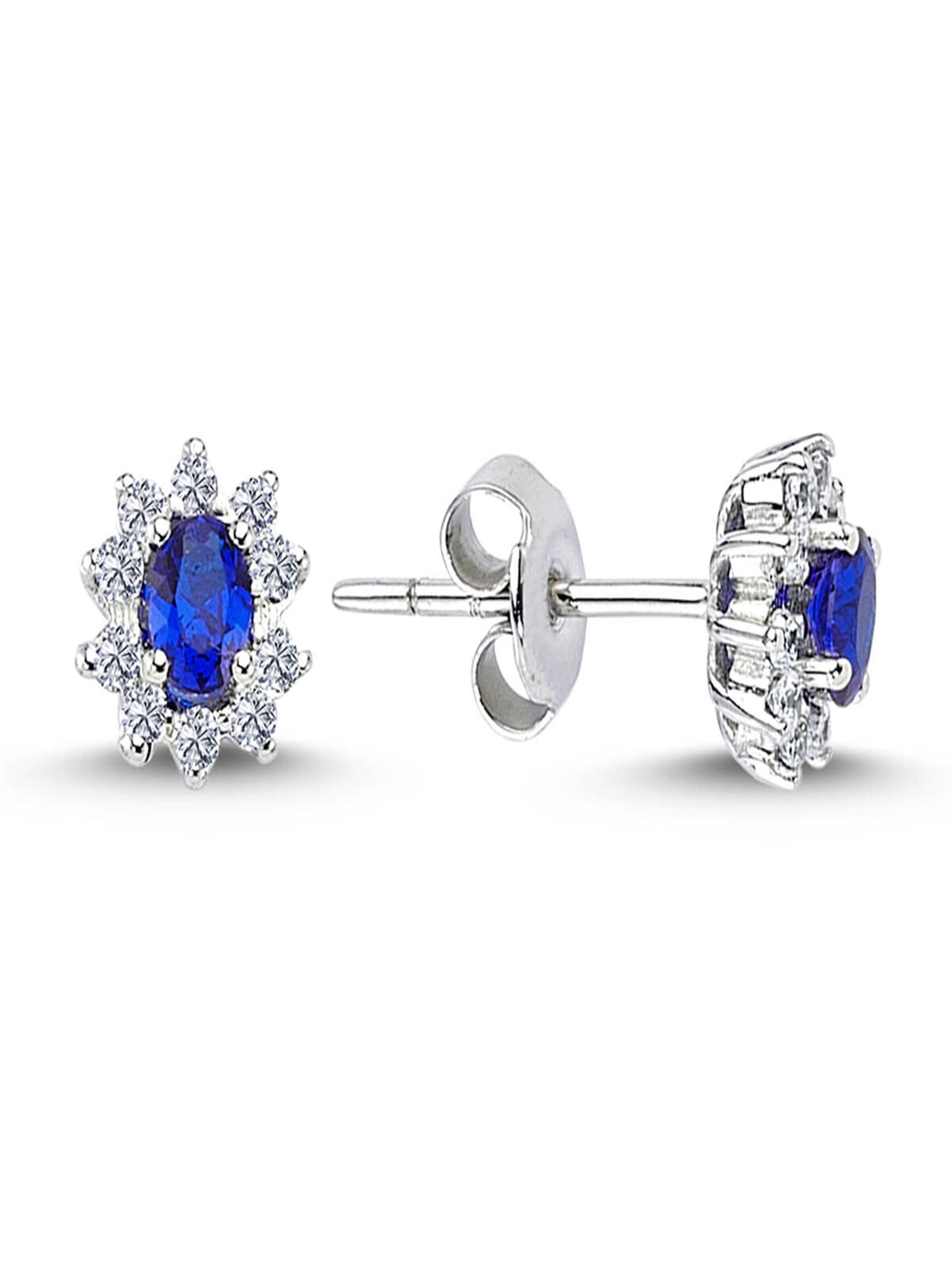 EinStein Diamant Earrings 'Entourage Diamant Oval Saphir Ohrringe 585`er Weißgold' in Gold: front