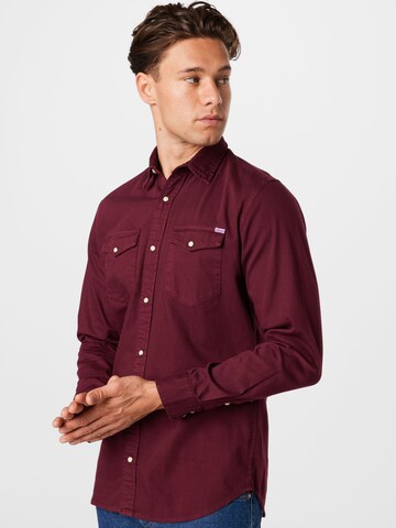 JACK & JONES Regular fit Button Up Shirt 'Sheridan' in Red: front