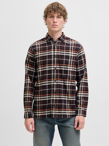 JACK & JONES Comfort fit Button Up Shirt 'JJJames' in Brown: front