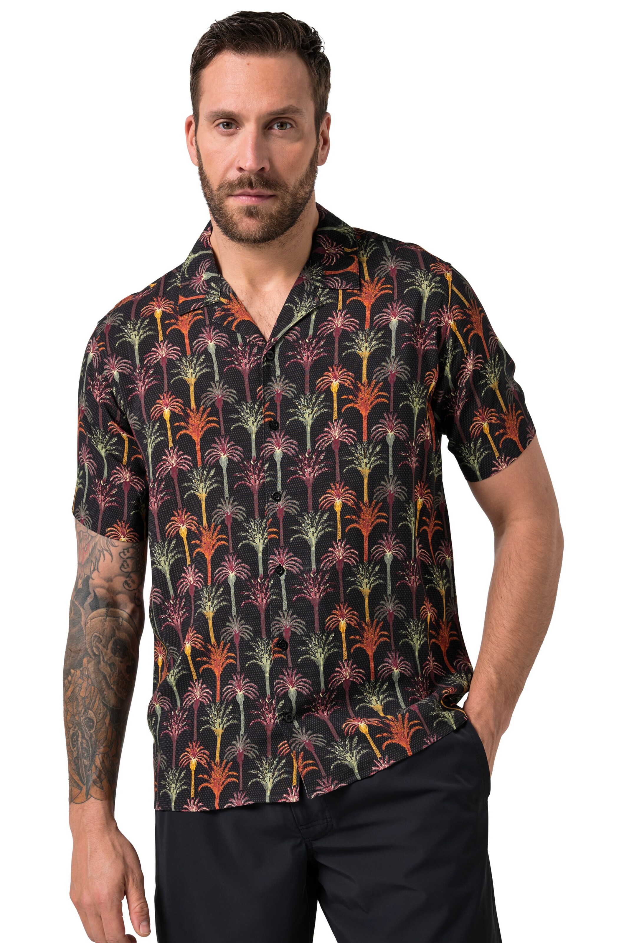JP1880 Regular fit Overhemd in Zwart: voorkant