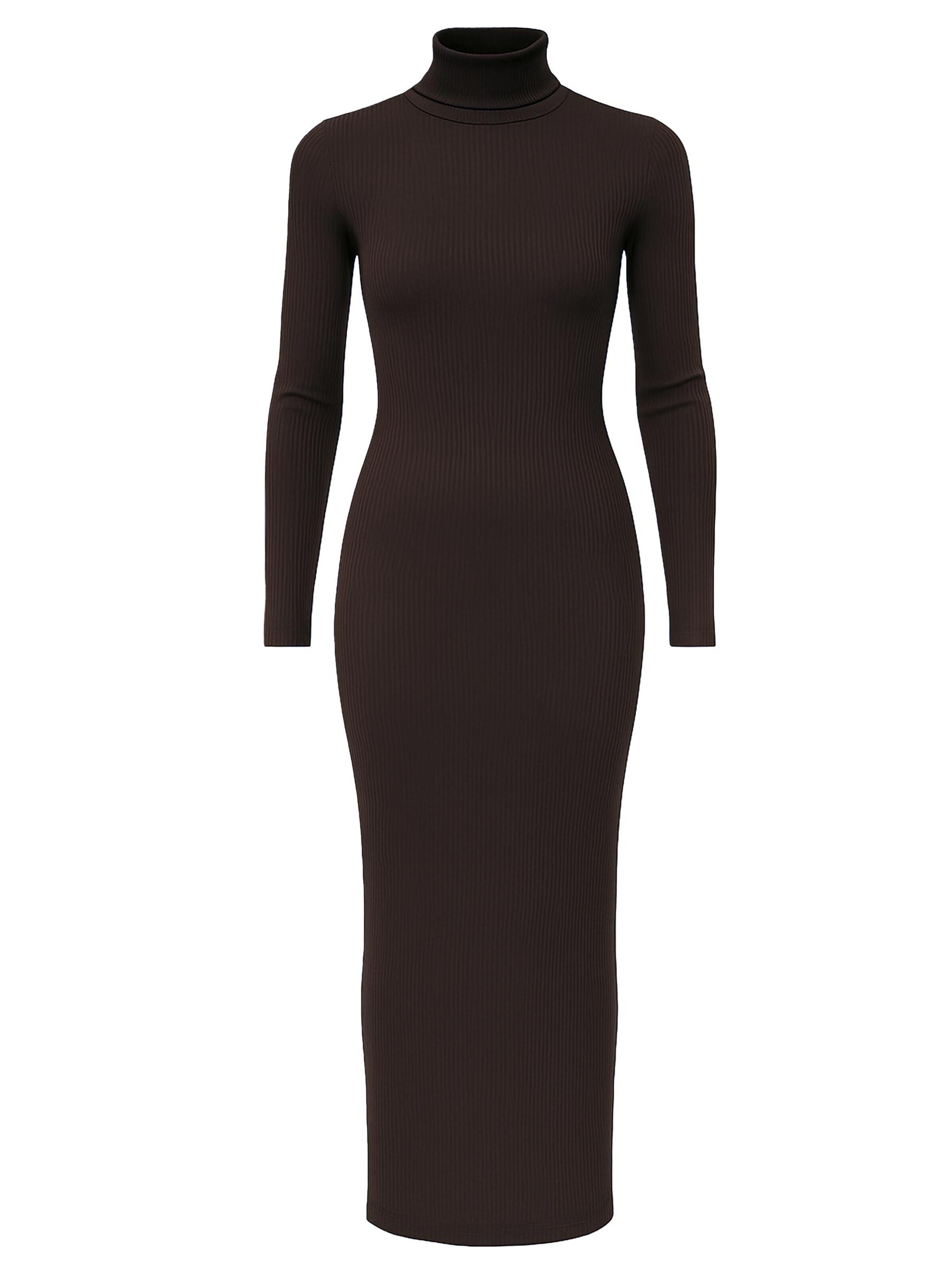 PANTHEROAR Pletena obleka 'High Neck Long Dress' v velikosti XS-S  | temno rjava barva, Prikaz izdelka