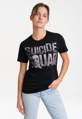 LOGOSHIRT Shirt 'Suicide Squad Logo' in Zwart: voorkant