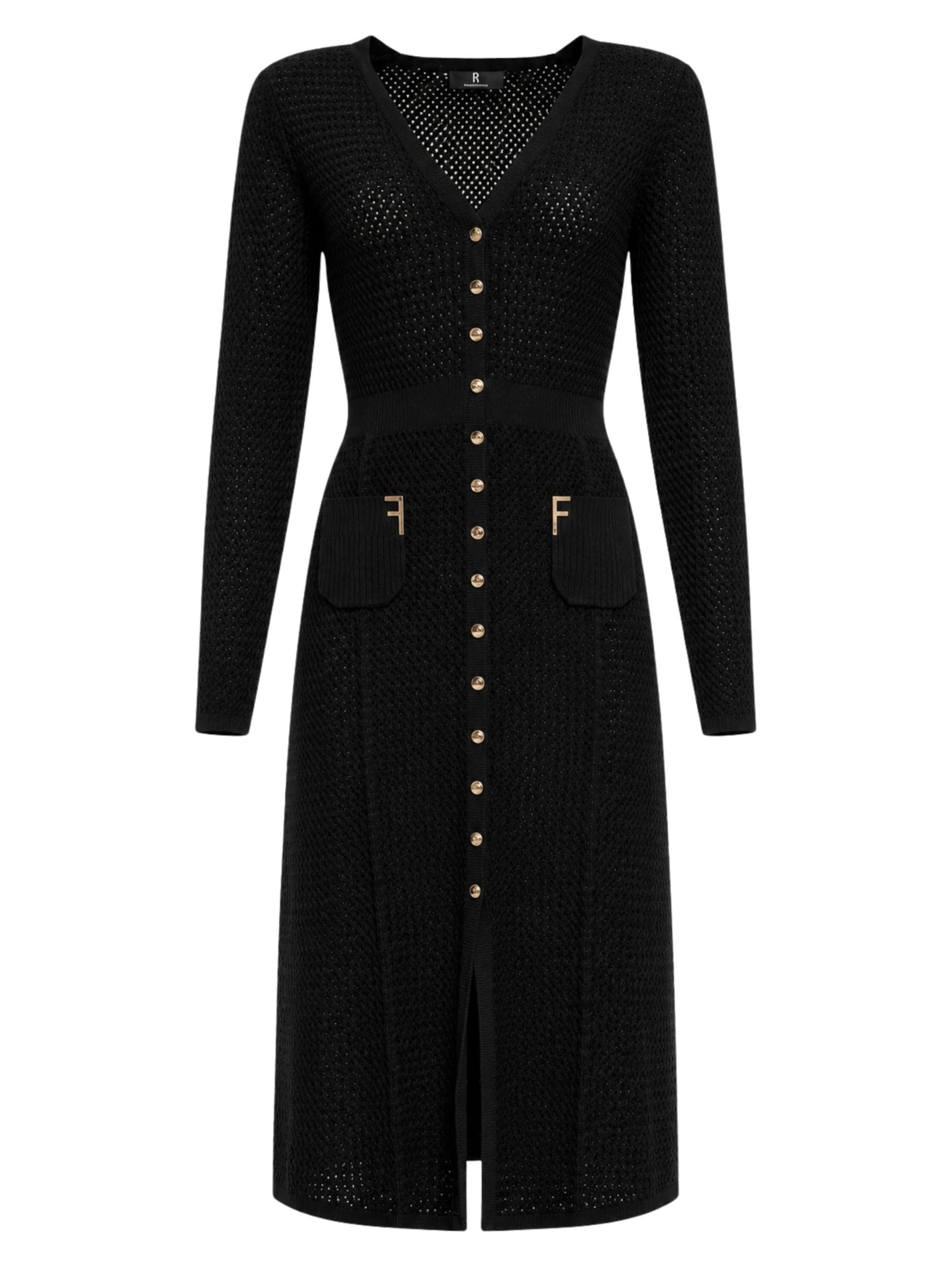 Fracomina Gebreide jurk 'Long knit dress with buttons' in Zwart: voorkant