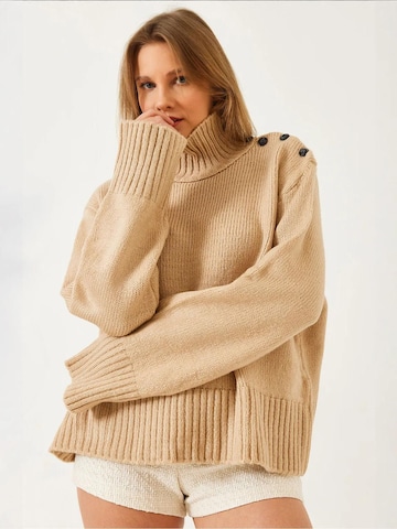 Bianco Lucci Oversized trui in Beige: voorkant