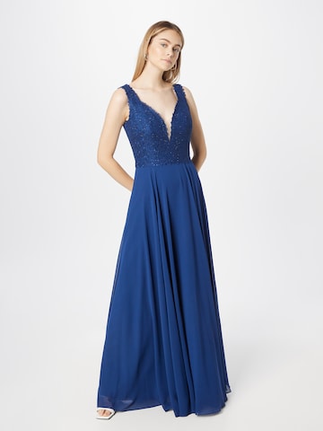 LUXUAR - Vestido de noche en azul: frente