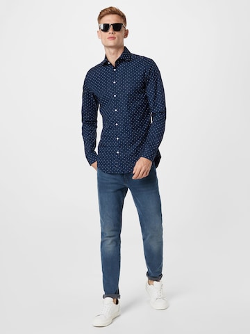 SEIDENSTICKER Slim fit Button Up Shirt 'Spread' in Blue