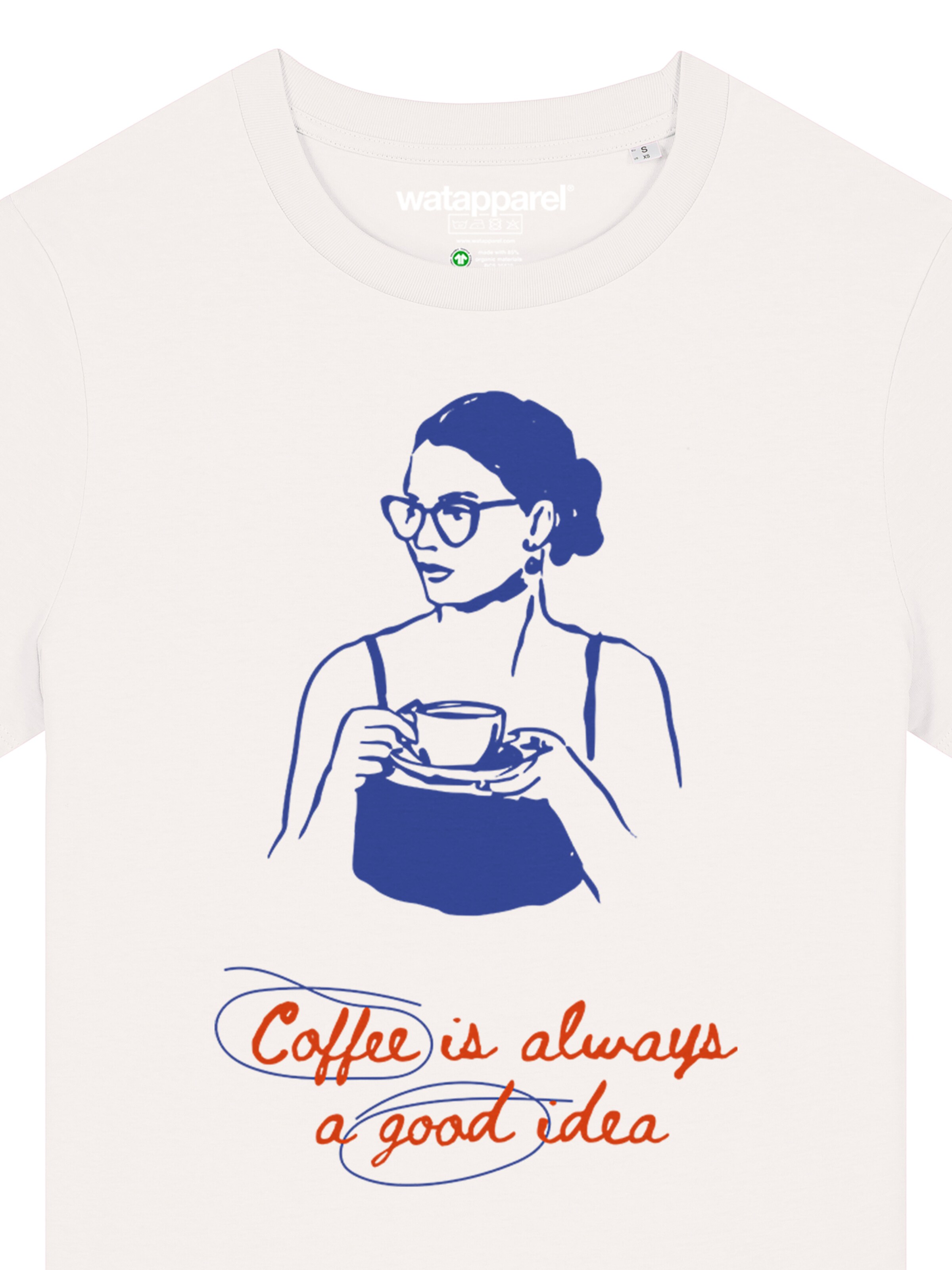 Maglietta 'Coffee Is A Good Idea' di Watapparel in bianco