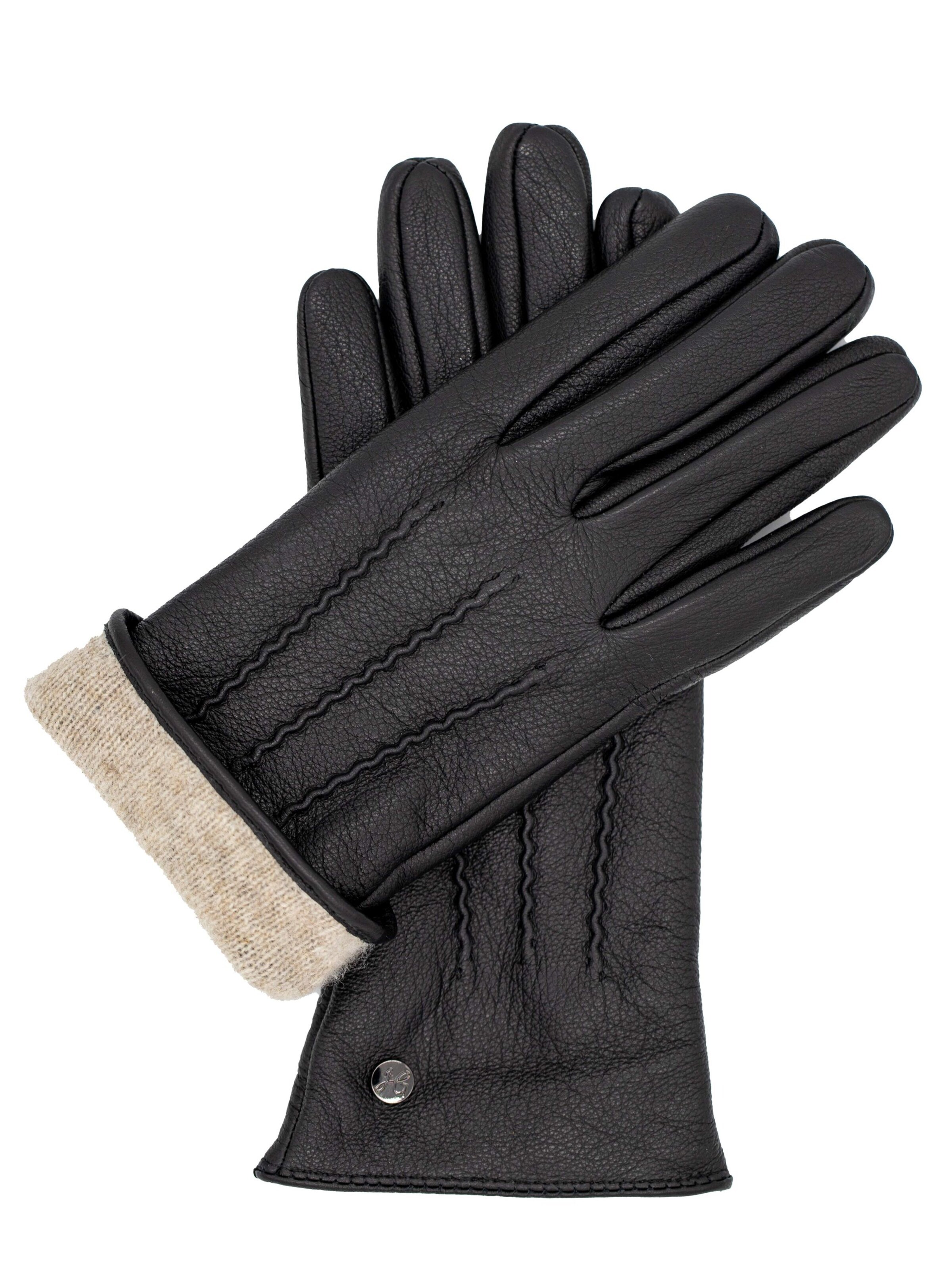 Hand Gewand by Weikert Full finger gloves 'JESS - Ziegeleder Kaschmir Fütterung' in Black: front