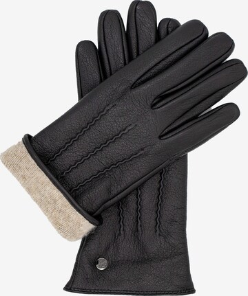 Hand Gewand by Weikert Full finger gloves 'JESS - Ziegeleder Kaschmir Fütterung' in Black: front