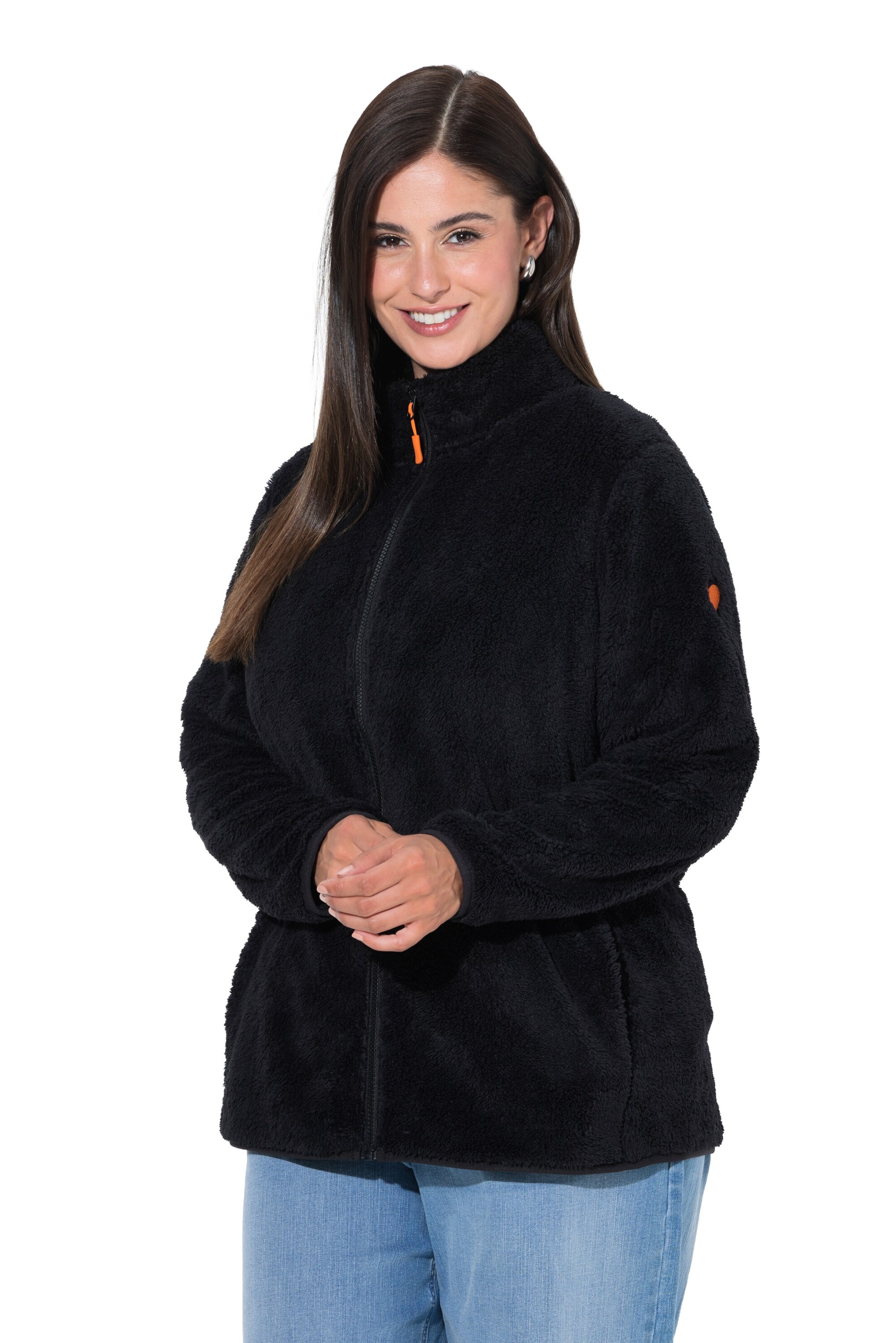 Ulla Popken Zip-Up Hoodie in Black: front