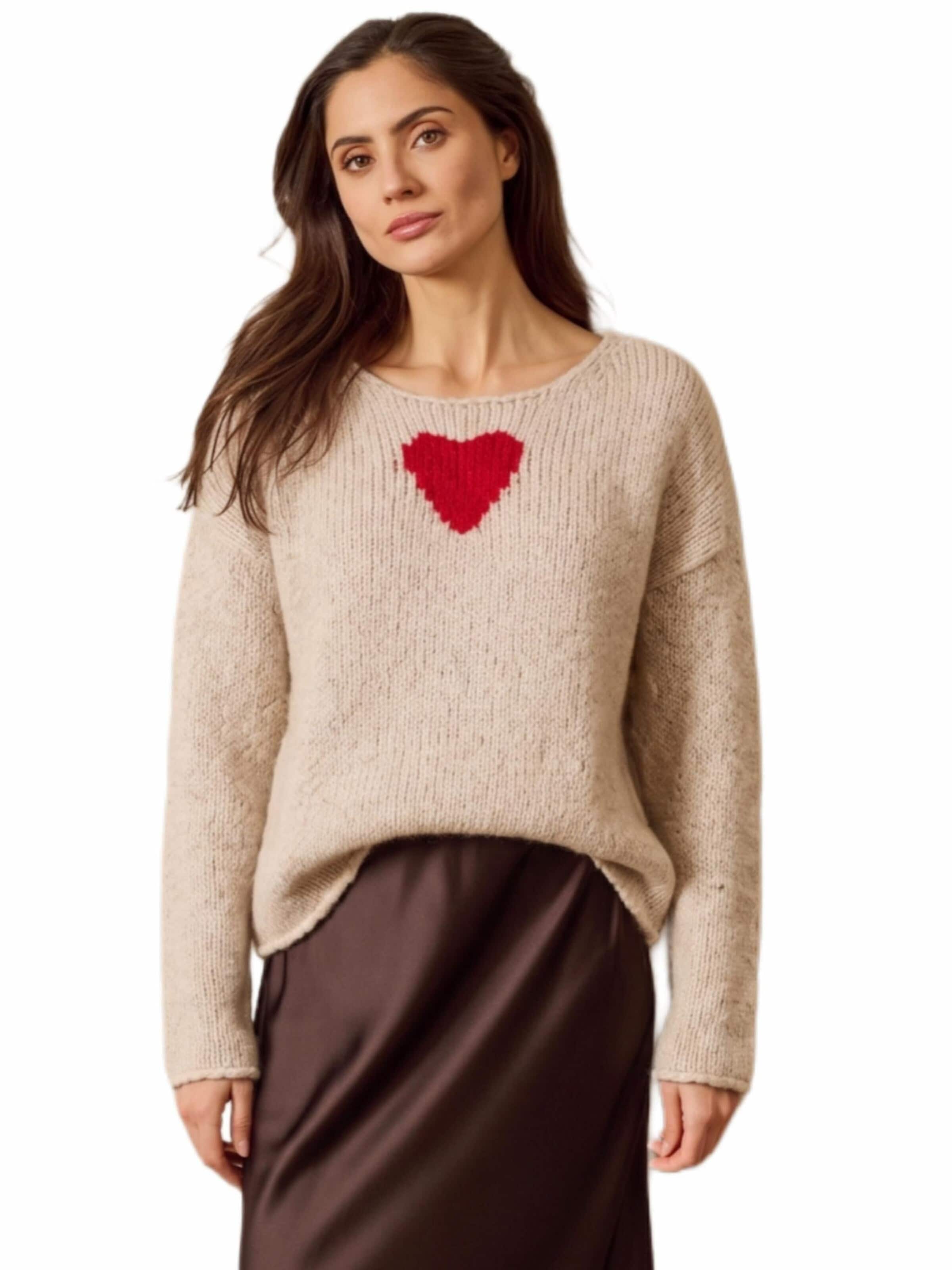 LIKS. Munich Pullover 'Damen Strickpullover mit Herzintarsie – BrittaC'‌‌‌‌‌‌‌‌‌‌ in Beige