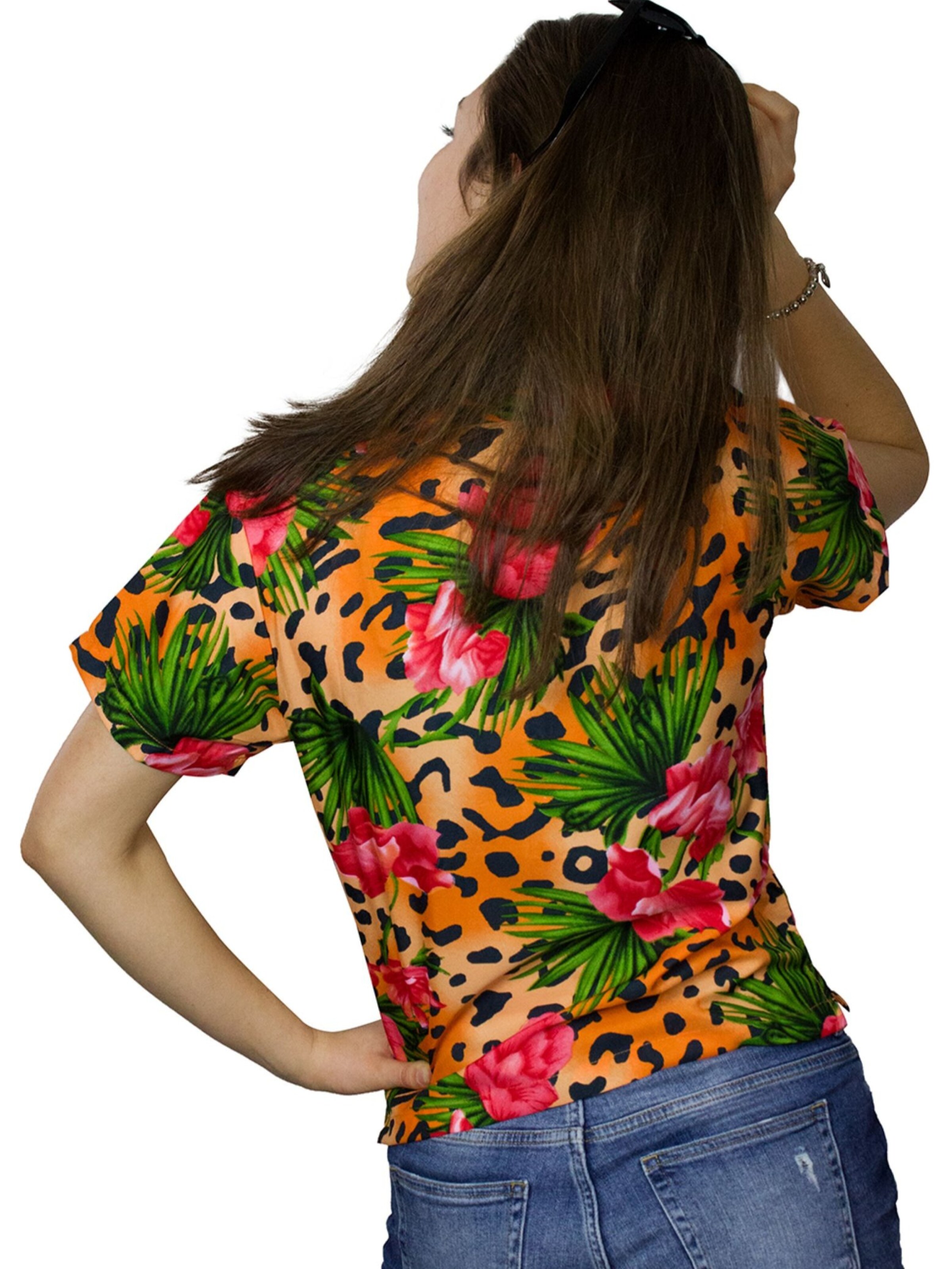 King Kameha Blouse 'Leopard Flowers' in Orange