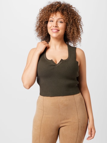 ABOUT YOU Curvy - Top de malha 'Line' em verde: frente