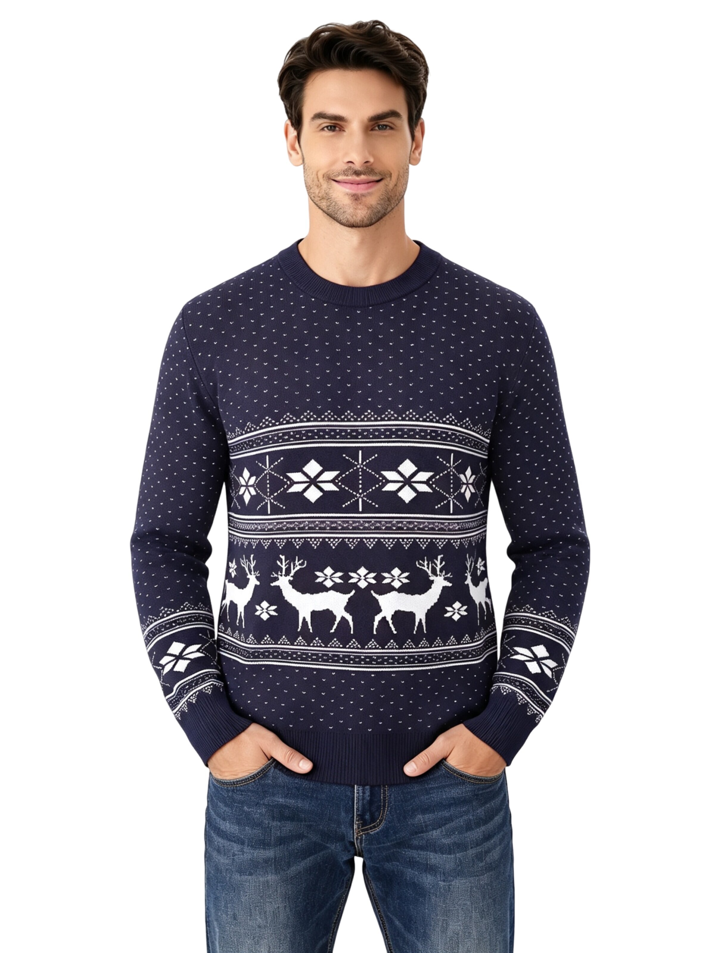 KoJooin Sweater 'Weihnachtspullover für Herren Rundhalsausschnitt Langarm Pullover' in Blue: front