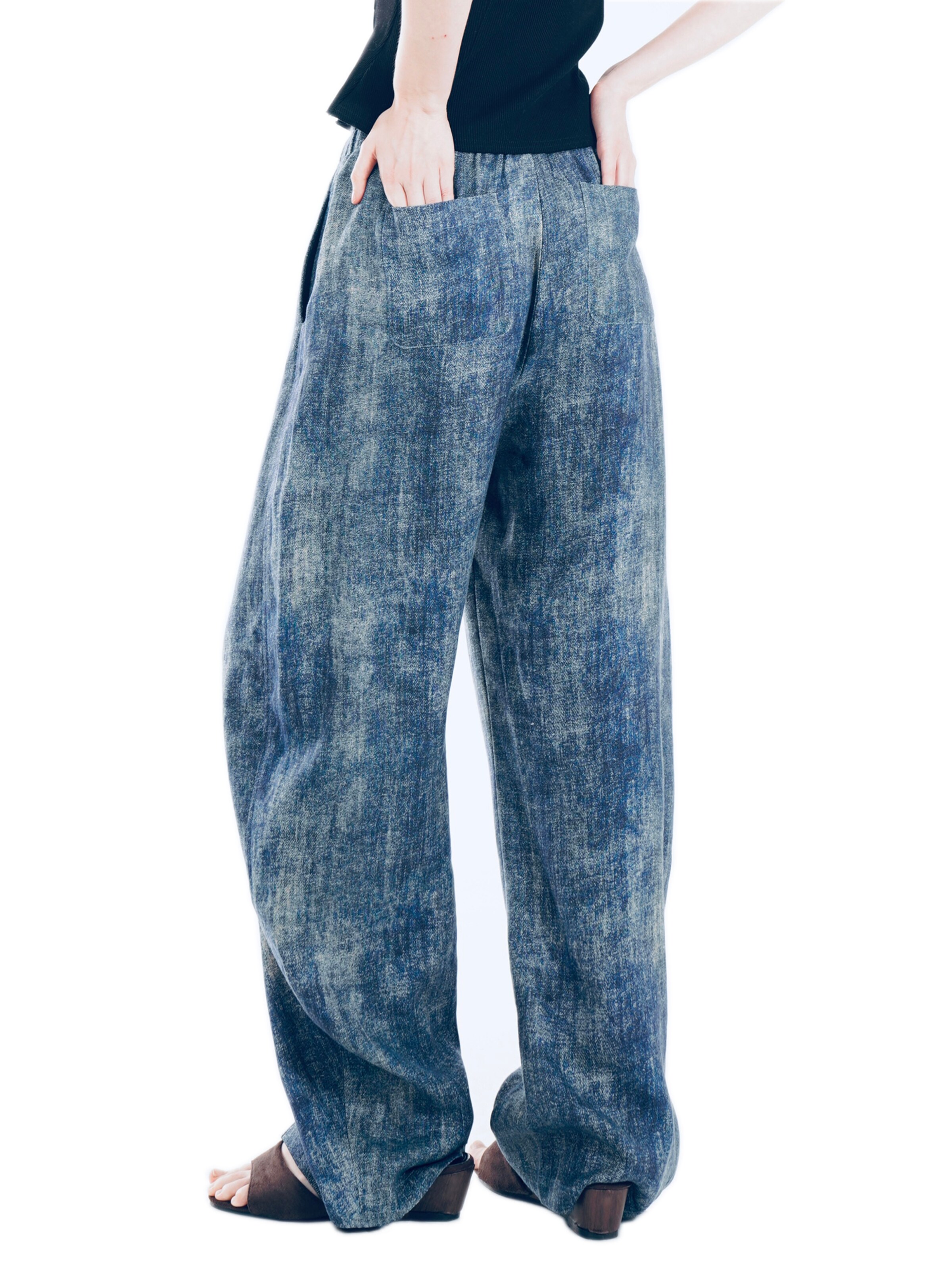 Regular Pantalon 'YOLIGEX Lockere Leinenhose Batik-Muster mit Gummibund' yoligex en bleu
