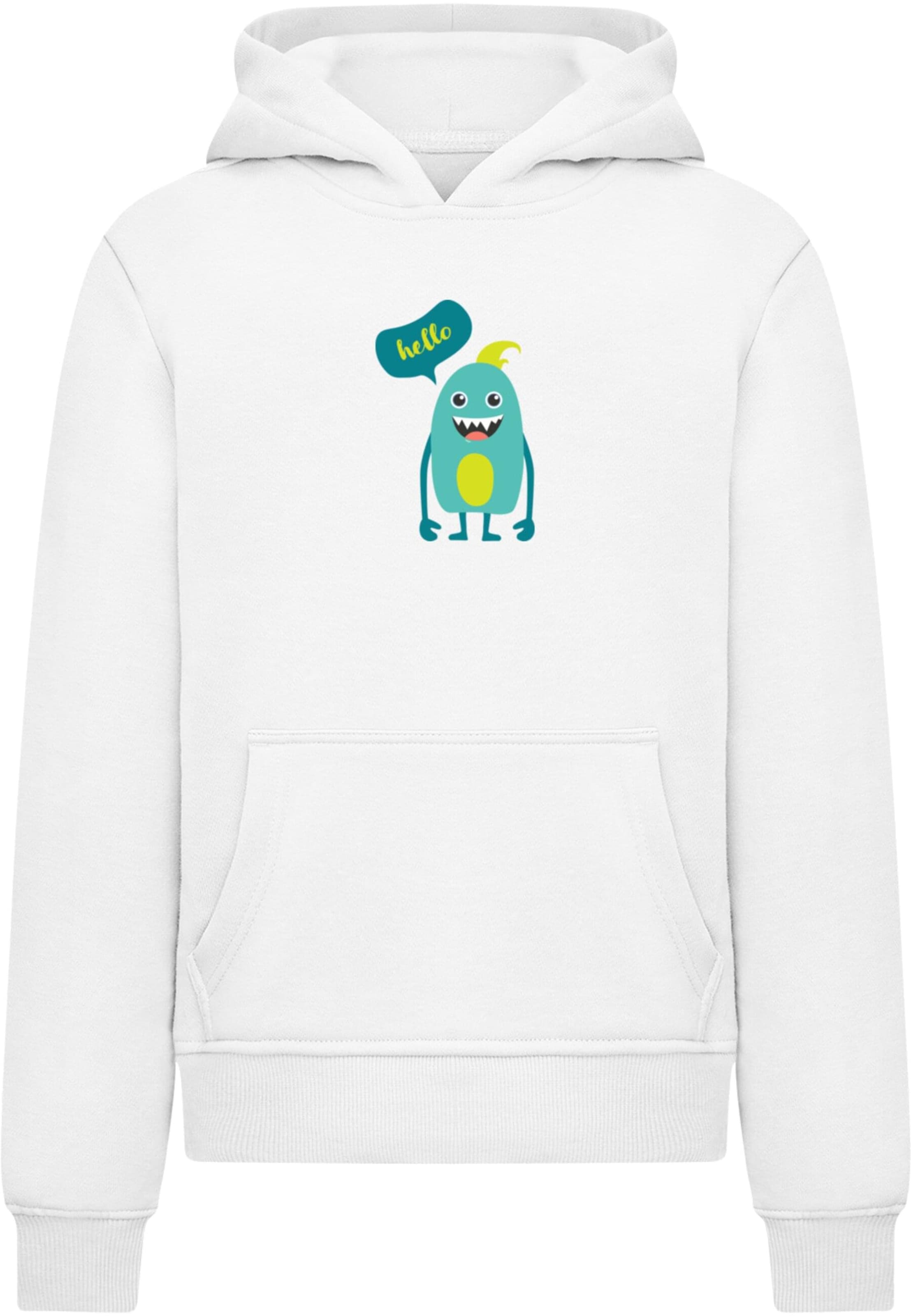 Merchcode Sweatshirt 'Monster Hello' in Wit: voorkant