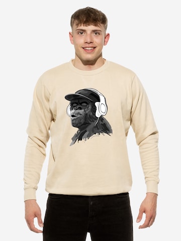 Cotton Prime Sweatshirt 'Monkey mit DJ-Kopfhörer' in Beige: voorkant