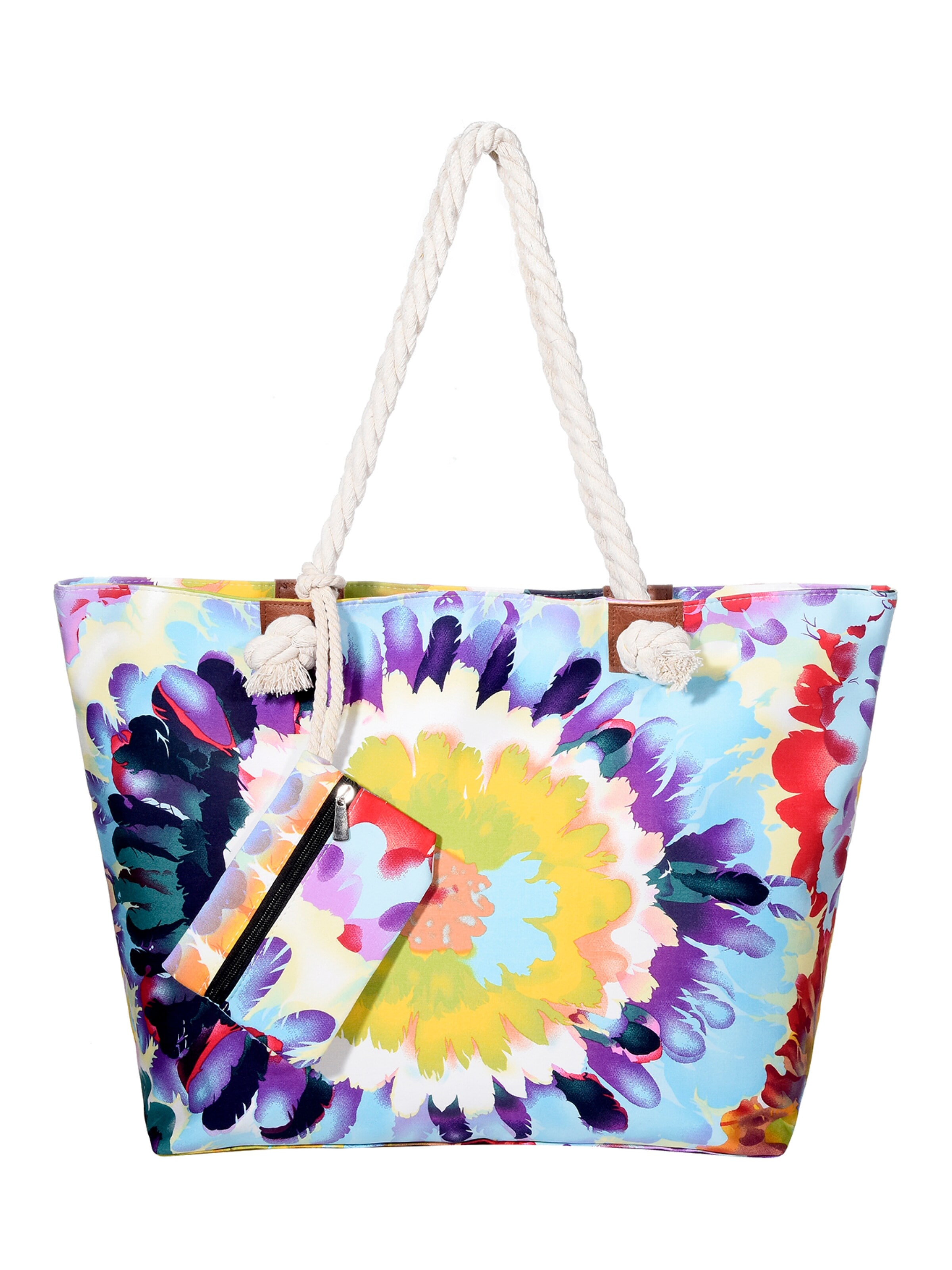 DonDon Beach Bag 'DonDon Strandtasche mit Reißverschluss Shopper Beach bag Badetasche Bunte Welt' in Purple: front