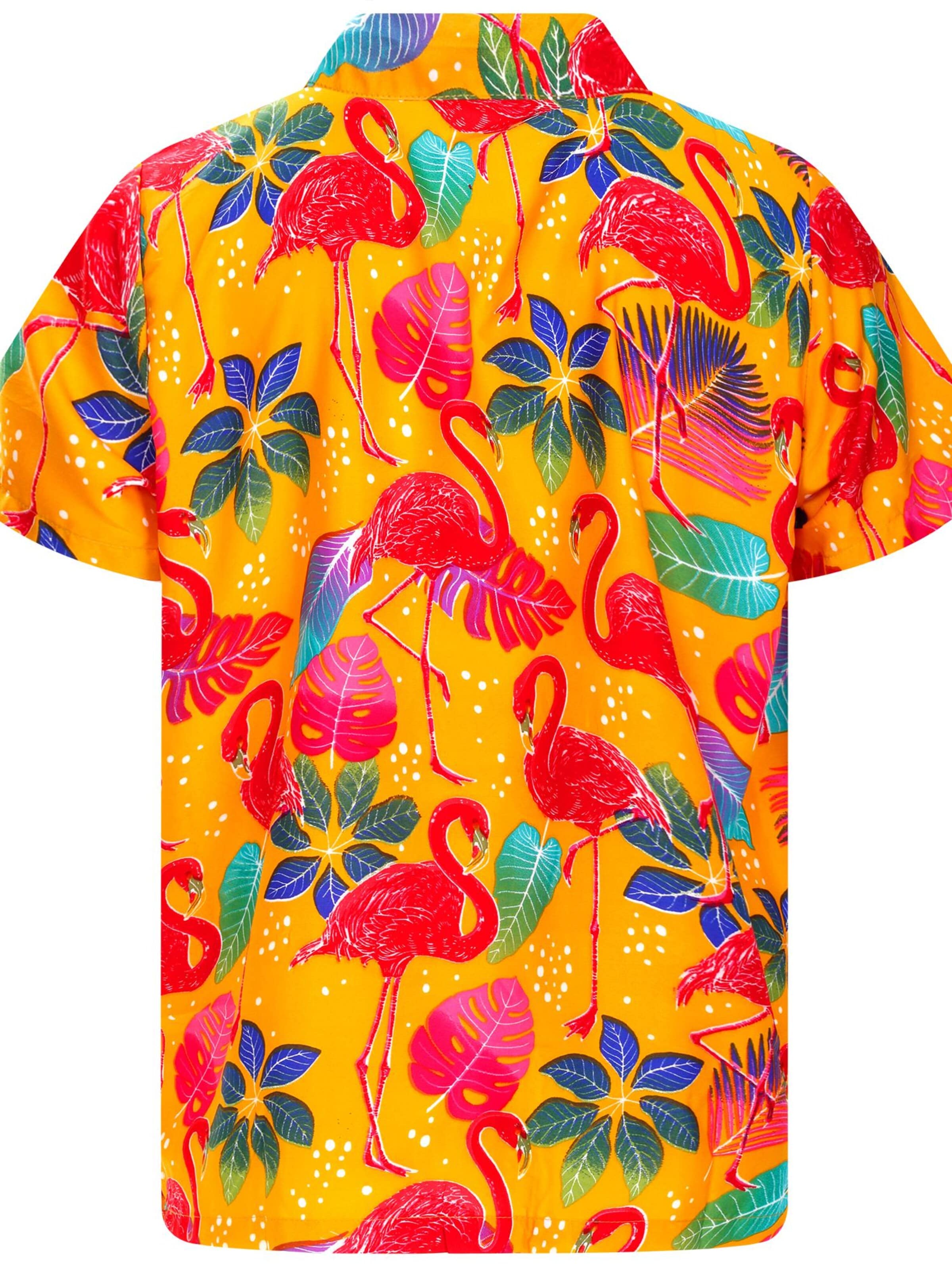 King Kameha Shirt 'Funky Flamingos'‌‌‌‌‌‌ in Gelb
